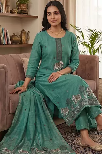 Rama muga cotton jamdani salwar suit dress material