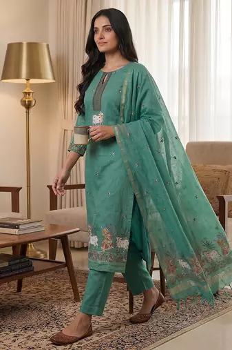 Rama muga cotton jamdani salwar suit dress material