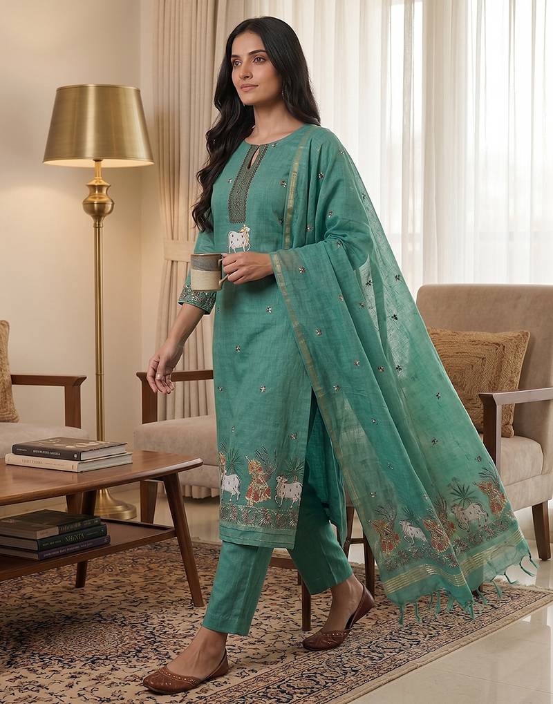 Rama muga cotton jamdani salwar suit dress material