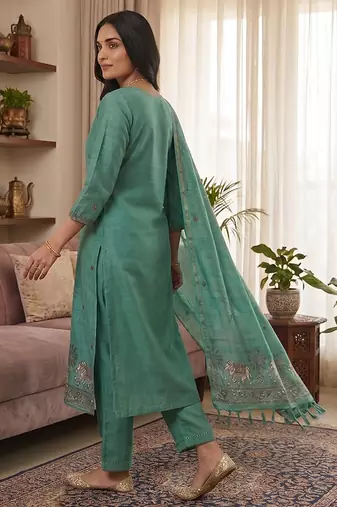 Rama muga cotton jamdani salwar suit dress material
