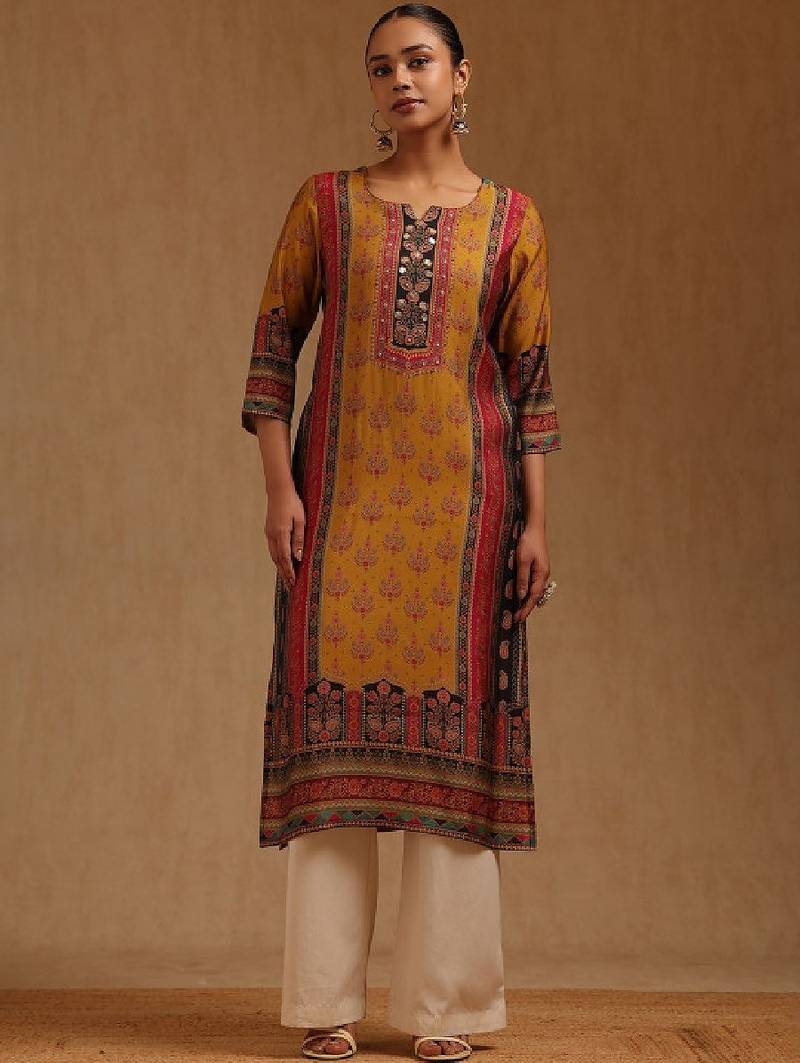 Women ethnic motifs printed sequinned kurta