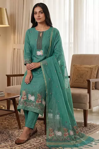 Rama muga cotton jamdani salwar suit dress material