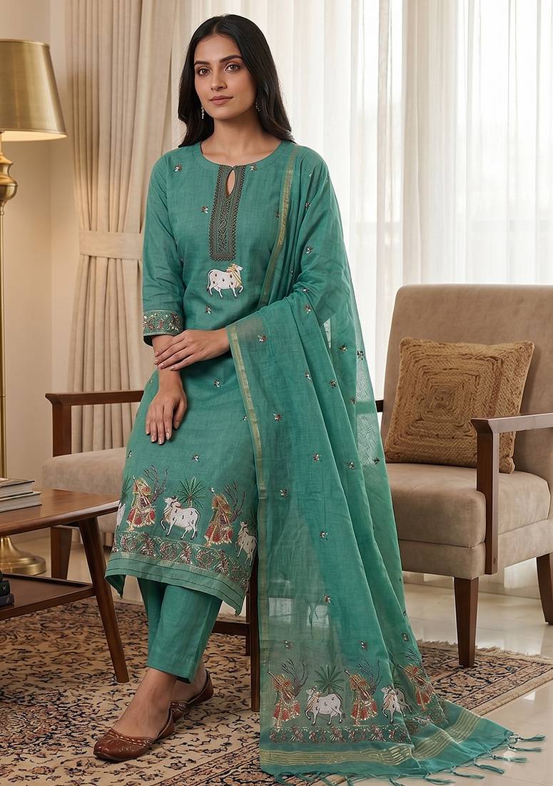 Rama muga cotton jamdani salwar suit dress material