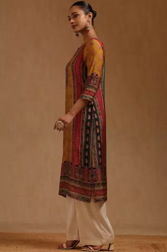 Women ethnic motifs printed sequinned kurta