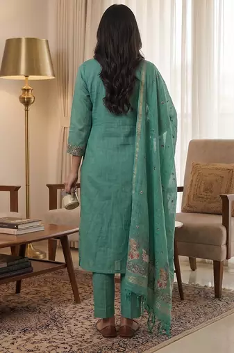 Rama muga cotton jamdani salwar suit dress material