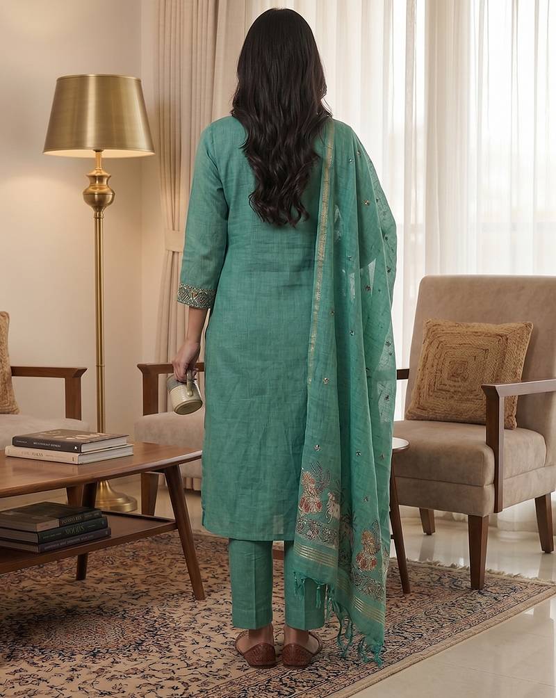 Rama muga cotton jamdani salwar suit dress material