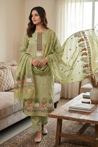 Pista muga cotton jamdani salwar suit dress material