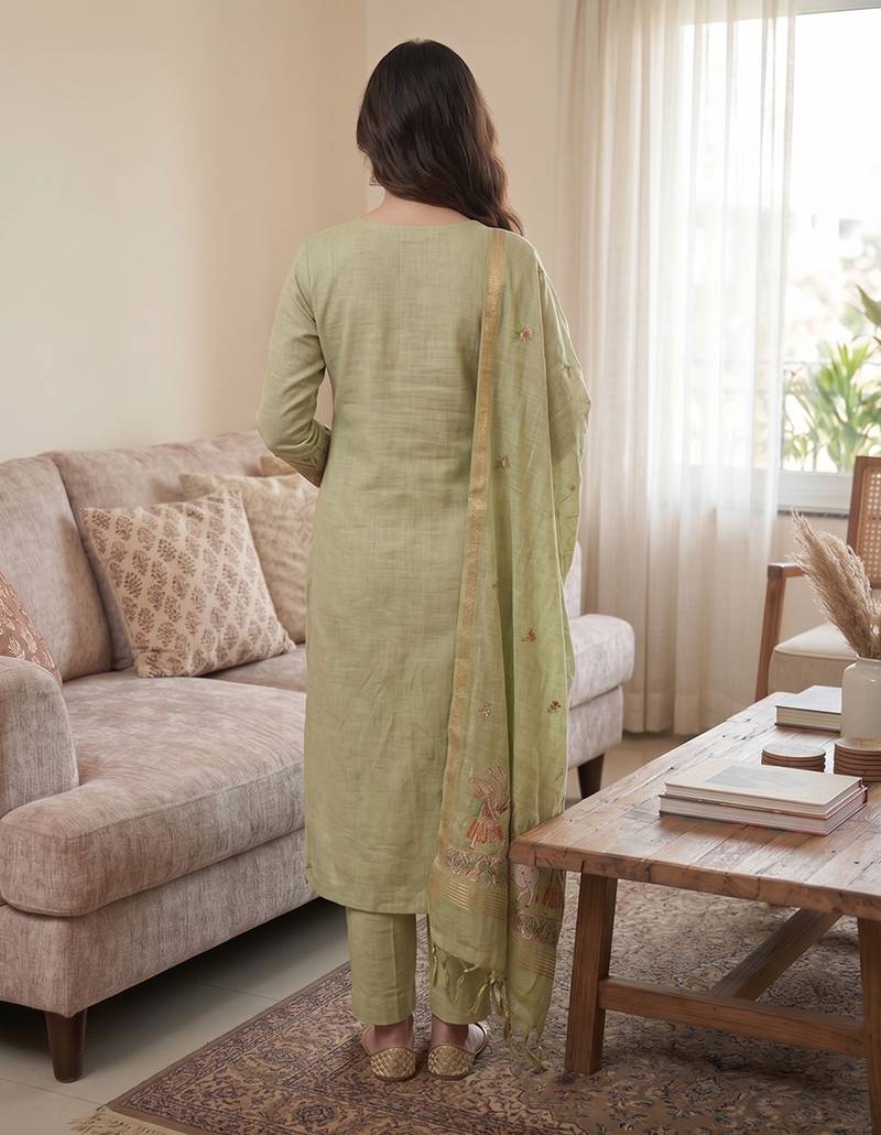Pista muga cotton jamdani salwar suit dress material