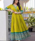 Women floral printed thread work anarkali kurta