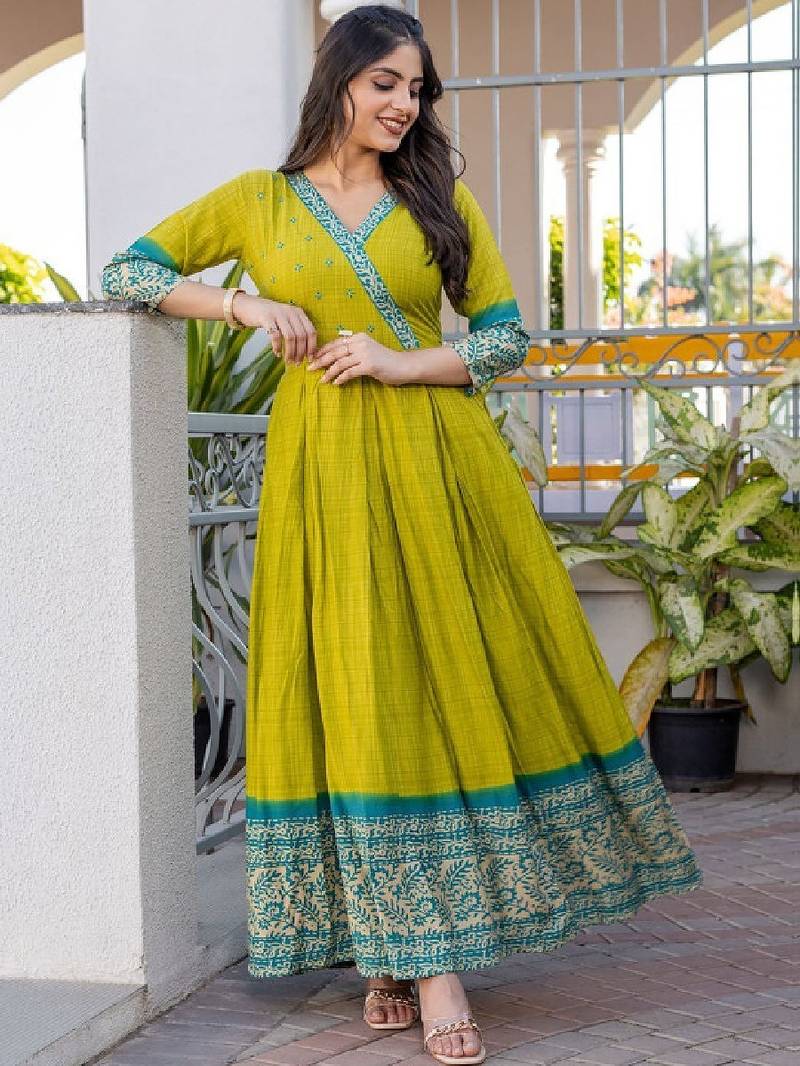 Women floral printed thread work anarkali kurta