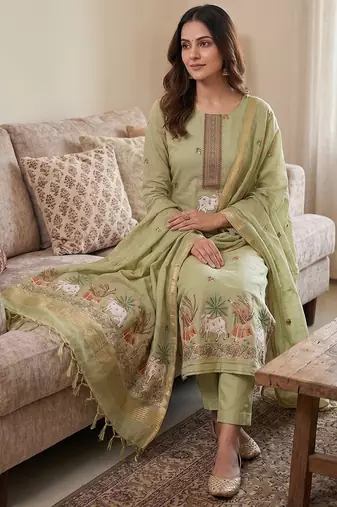 Pista muga cotton jamdani salwar suit dress material