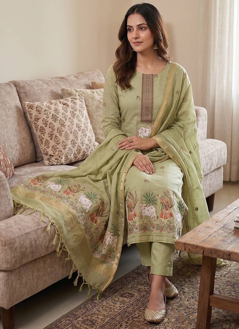 Pista muga cotton jamdani salwar suit dress material