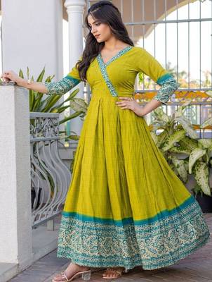 Women floral printed thread work anarkali kurta 2