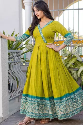 Women floral printed thread work anarkali kurta