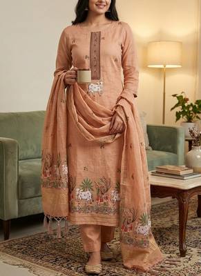 Peach muga cotton jamdani salwar suit dress material 1