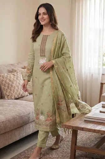 Pista muga cotton jamdani salwar suit dress material