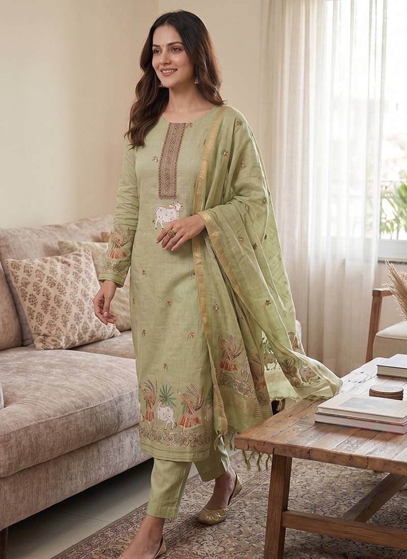 Pista muga cotton jamdani salwar suit dress material