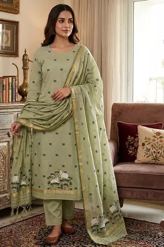 Pista muga cotton jamdani salwar suit dress material
