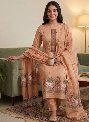 Peach muga cotton jamdani salwar suit dress material 2