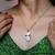 White & blue enamel venetian mask pendant necklace set with matching earrings