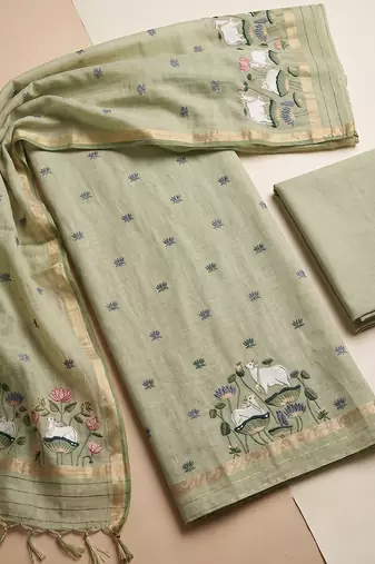 Pista muga cotton jamdani salwar suit dress material