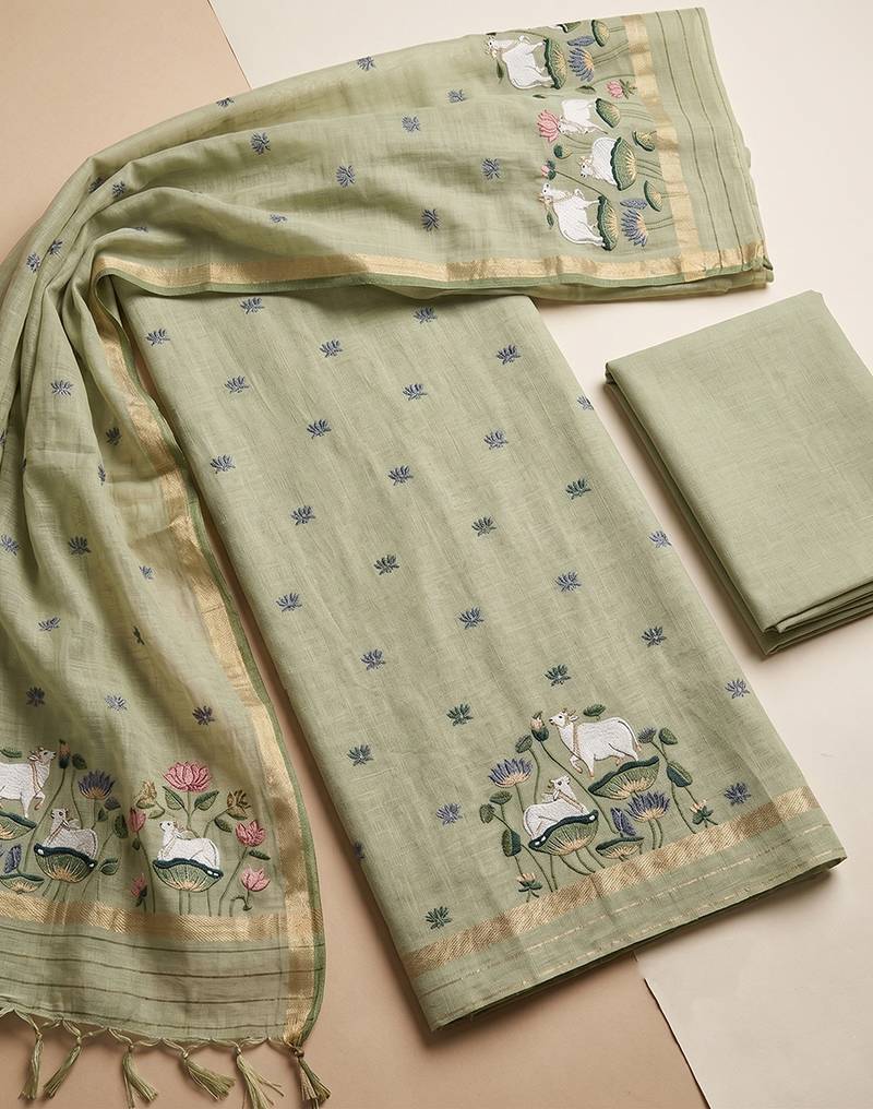Pista muga cotton jamdani salwar suit dress material