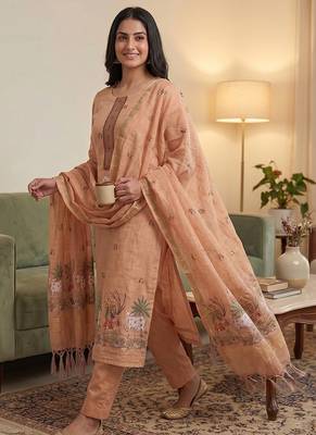 Peach muga cotton jamdani salwar suit dress material 3