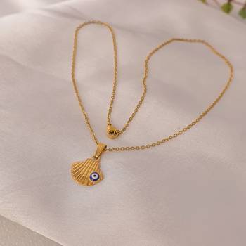 Evil eye scallop sea shell pendant necklace for women | anti-tarnish gold plated stainless steel 1