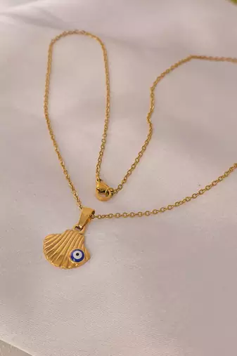 Evil eye scallop sea shell pendant necklace for women | anti-tarnish gold plated stainless steel