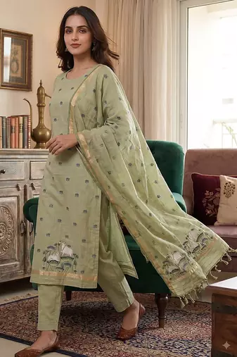 Pista muga cotton jamdani salwar suit dress material