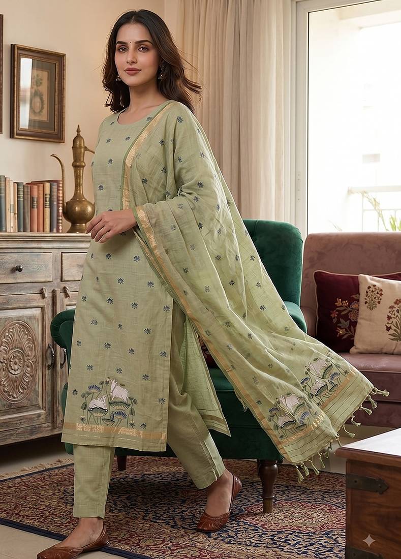 Pista muga cotton jamdani salwar suit dress material