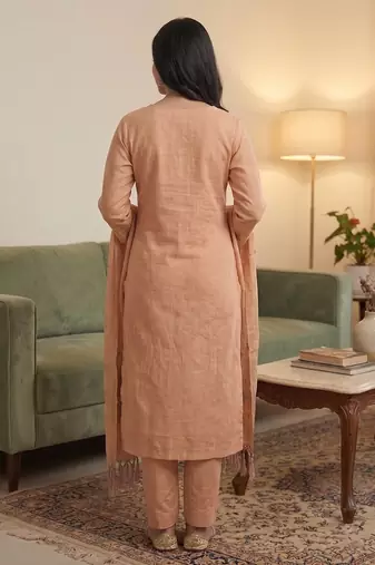 Peach muga cotton jamdani salwar suit dress material