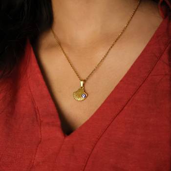 Evil eye scallop sea shell pendant necklace for women | anti-tarnish gold plated stainless steel 2