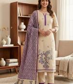 Cream muga cotton jamdani salwar suit dress material