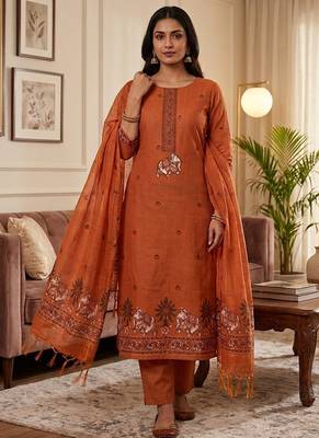 Orange muga cotton jamdani salwar suit dress material 1