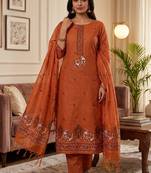 Orange muga cotton jamdani salwar suit dress material