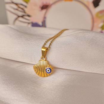 Evil eye scallop sea shell pendant necklace for women | anti-tarnish gold plated stainless steel 3