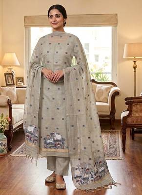 Grey muga cotton jamdani salwar suit dress material 3