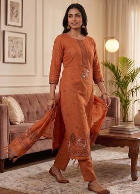 Orange muga cotton jamdani salwar suit dress material 2