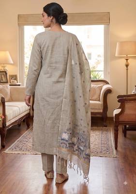 Grey muga cotton jamdani salwar suit dress material 4