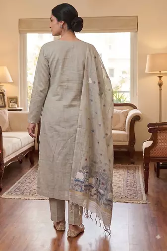 Grey muga cotton jamdani salwar suit dress material