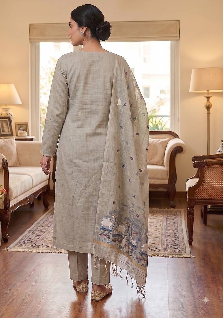 Grey muga cotton jamdani salwar suit dress material