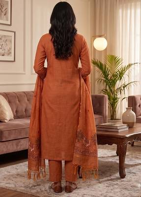 Orange muga cotton jamdani salwar suit dress material 3
