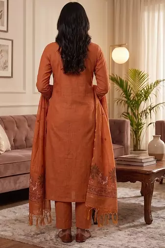 Orange muga cotton jamdani salwar suit dress material