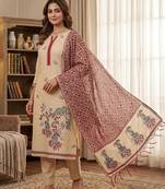 Cream muga cotton jamdani salwar suit dress material