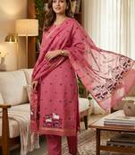 Pink muga cotton jamdani salwar suit dress material