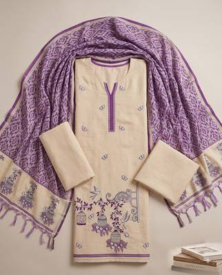 Cream muga cotton jamdani salwar suit dress material 3