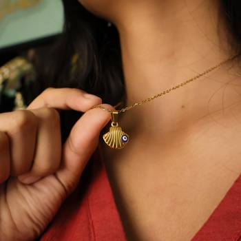 Evil eye scallop sea shell pendant necklace for women | anti-tarnish gold plated stainless steel 5