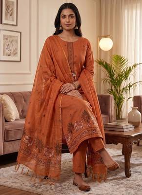 Orange muga cotton jamdani salwar suit dress material 4