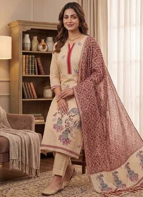 Cream muga cotton jamdani salwar suit dress material 2